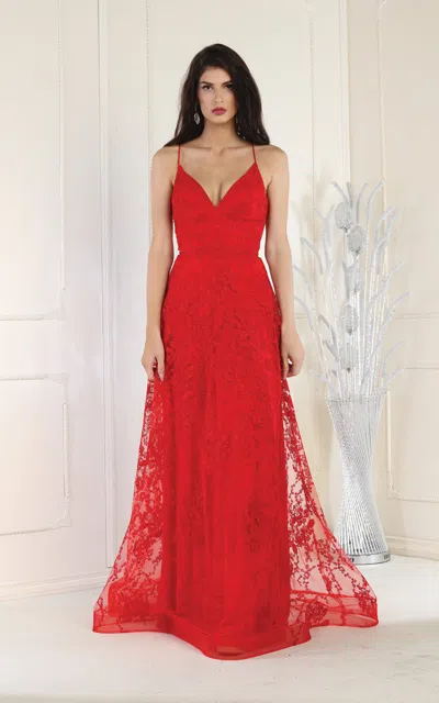 Truedames Floral Lace Open Back Evening Prom Gown In Red