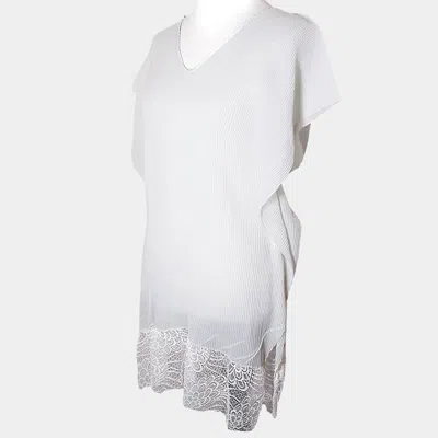 Truedames Floral Lace Texturized Long Poncho In White