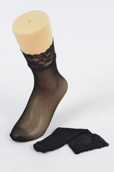 Truedames Floral Laced Mesh Socks In Black