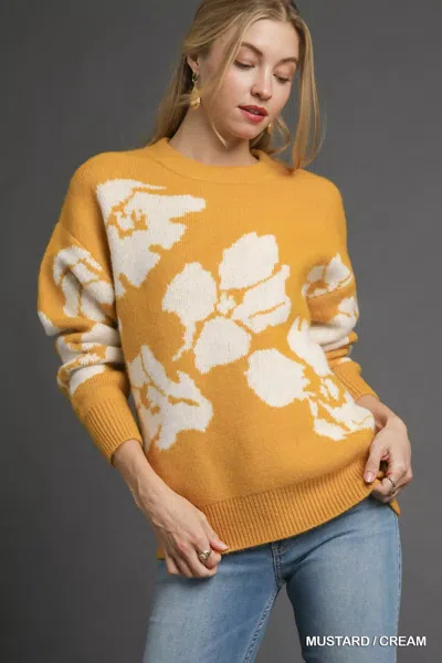 Truedames Floral Long Sleeve Sweater In Orange
