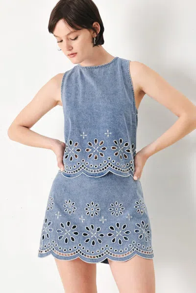 Truedames Floral Love Denim Top In Blue