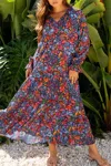 Truedames Floral Notched Flounce Sleeve Maxi Dress In Multi