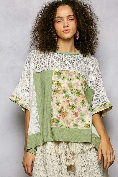 Truedames Floral Patchwork Lace Accent Blouse In Multi