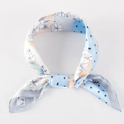 Truedames Floral Patchwork Pattern Printed Square Silky Satin Bandana Scarf In Blue