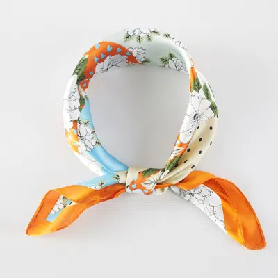 Truedames Floral Patchwork Pattern Printed Square Silky Satin Bandana Scarf In Orange