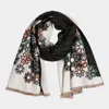 Truedames Floral Pattern Fringe Oblong Scarf In Black