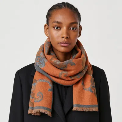 Truedames Floral Pattern Fringe Oblong Scarf In Brown