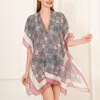 Truedames Floral Pattern Kimono Poncho In Gray