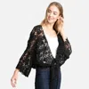 Truedames Floral Patterned Crochet Short Batwing Cover Up Poncho In Black