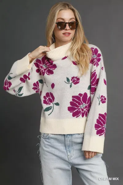 Truedames Floral Patterned Mock Neck Sweater In Multi