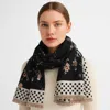 Truedames Floral Polka Dot Bordered Fringe Oblong Scarf In Black