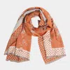 Truedames Floral Polka Dot Bordered Fringe Oblong Scarf In Orange
