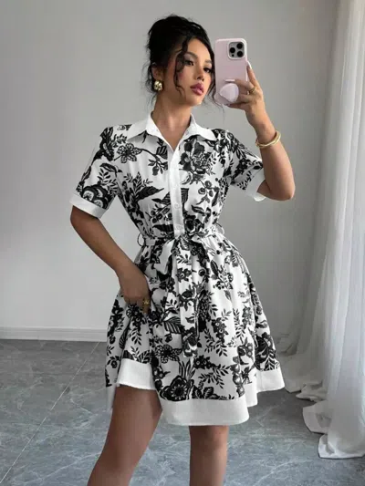 Truedames Floral Print Button-front Shirt Dress In Blue