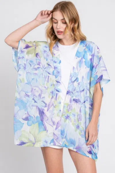 Truedames Floral Print Cover Up Kimono Poncho In Blue