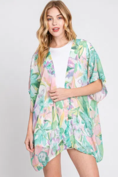 Truedames Floral Print Cover Up Kimono Poncho In Multi