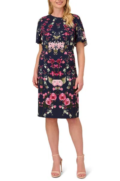 Truedames Floral Print Crepe Midi-length Sheath Dress In Black