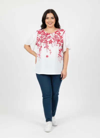 Truedames Floral Print Flutter Sleeve Knit Top In White