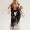 Truedames Floral Print Fringe Oblong Scarf In Black