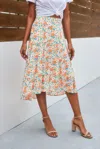 Truedames Floral Print High Waist Skirt A Line Long Skirt In Beige