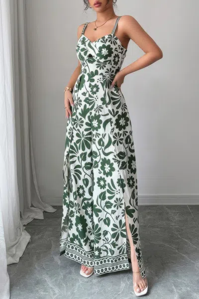 Truedames Floral Print High Waist Split Wide Leg Fit Jumpsuit In Green