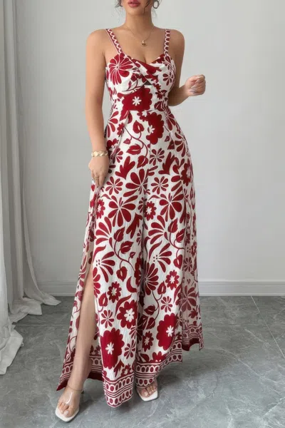 Truedames Floral Print High Waist Split Wide Leg Fit Jumpsuit In Multi