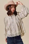 Truedames Floral Print Lace Button Down Shirt In Multi