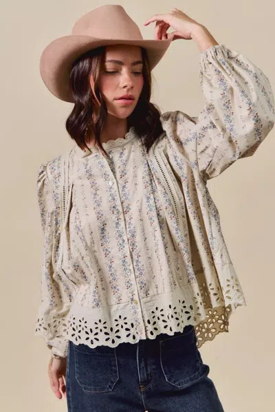 Truedames Floral Print Lace Button Down Shirt In Multi