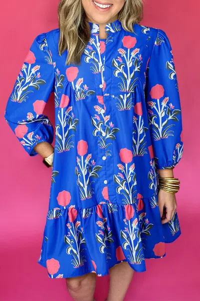 Truedames Floral Print Long Sleeve Ruffle Hem Dress In Multi