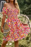 Truedames Floral Print Off Shoulder Flounce Sleeve Ruffle Hem Dress In Pink