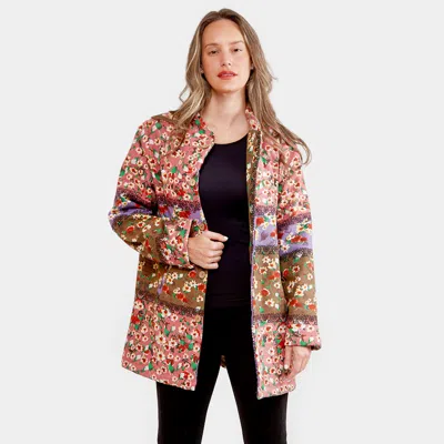 Truedames Floral Print Pocket Button Closure Coat In Pink