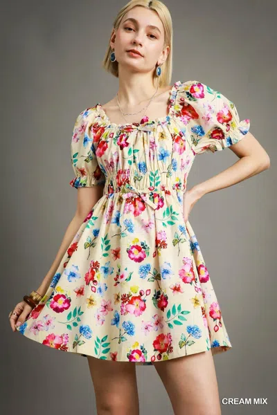Truedames Floral Print Puff Sleeve Mini Dress In Multi