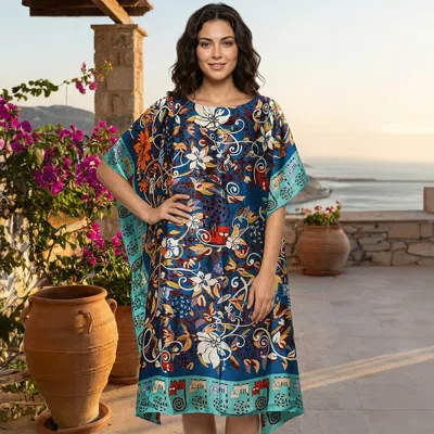 Truedames Floral Print Resort Silky Kaftan Midi Dress In Multi