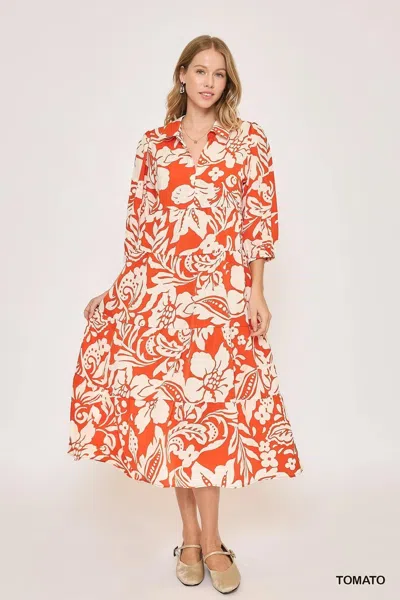 Truedames Floral Print Tiered Midi Dress In Red