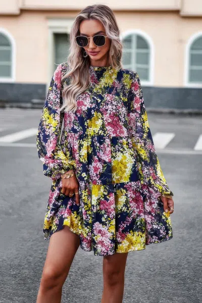 Truedames Floral Print Tiered Sleeve Ruffle Hem Smock Dress In Multi