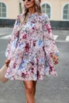 Truedames Floral Print Tiered Sleeve Ruffle Hem Smock Dress In Pink