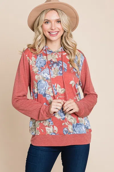 Truedames Floral Printed Contrast Hoodie With Relaxed Fit And Cuff Detail In Multi