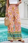 Truedames Floral Printed Loose High Waist Wide Leg Pant In Multi