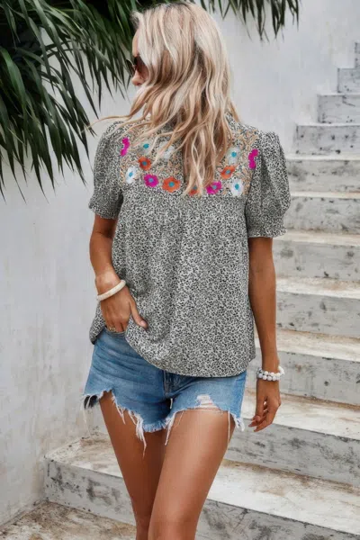 Truedames Floral Puff Sleeve Loose Fit Ruffle Blouse In Black