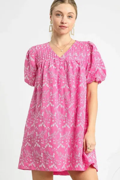 Truedames Floral Puff Sleeve V-neck Mini Dress In Pink