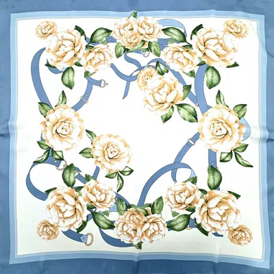 Truedames Floral Ribbon Printed Square Silky Satin Bandana Scarf In White