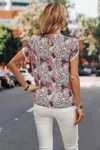 Truedames Floral Round Neck Lace Trimmed Fit Blouse In Brown