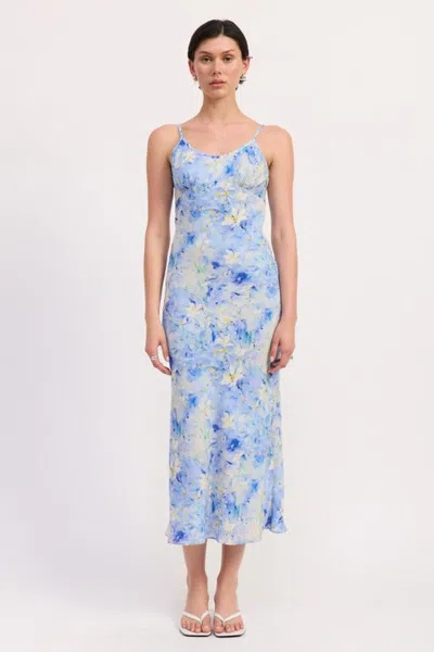 Truedames Floral Satin Slip Midi Dress In Blue