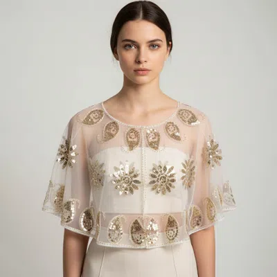 Truedames Floral Sequin Embellished Sheer Cape Shawl Top In Multi