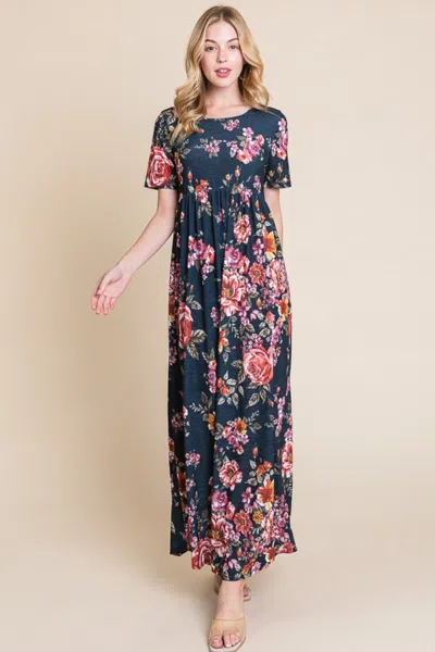 Truedames Floral Short Sleeve Maxi Dress In Multi