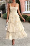 Truedames Floral Sleeveless Tie Back Tiered Full Dress In Multi