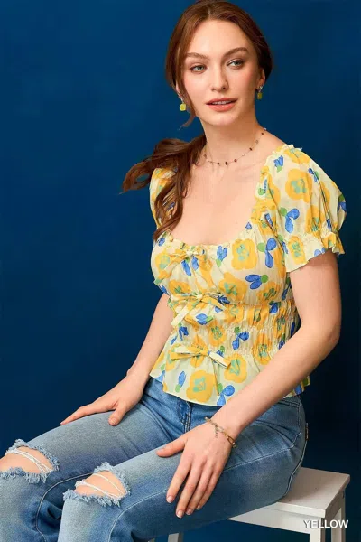 Truedames Floral Smocked Peplum Blouse In Yellow