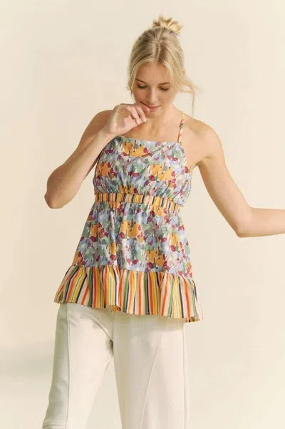 Truedames Floral Smocked Sleeveless Ruffle Back Tie Top In Multi