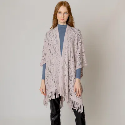 Truedames Floral Solid Crochet Ruana Poncho In Pink