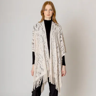 Truedames Floral Solid Crochet Ruana Poncho In White