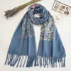 Truedames Floral Tassel Cashmere Feel Scarf In Blue